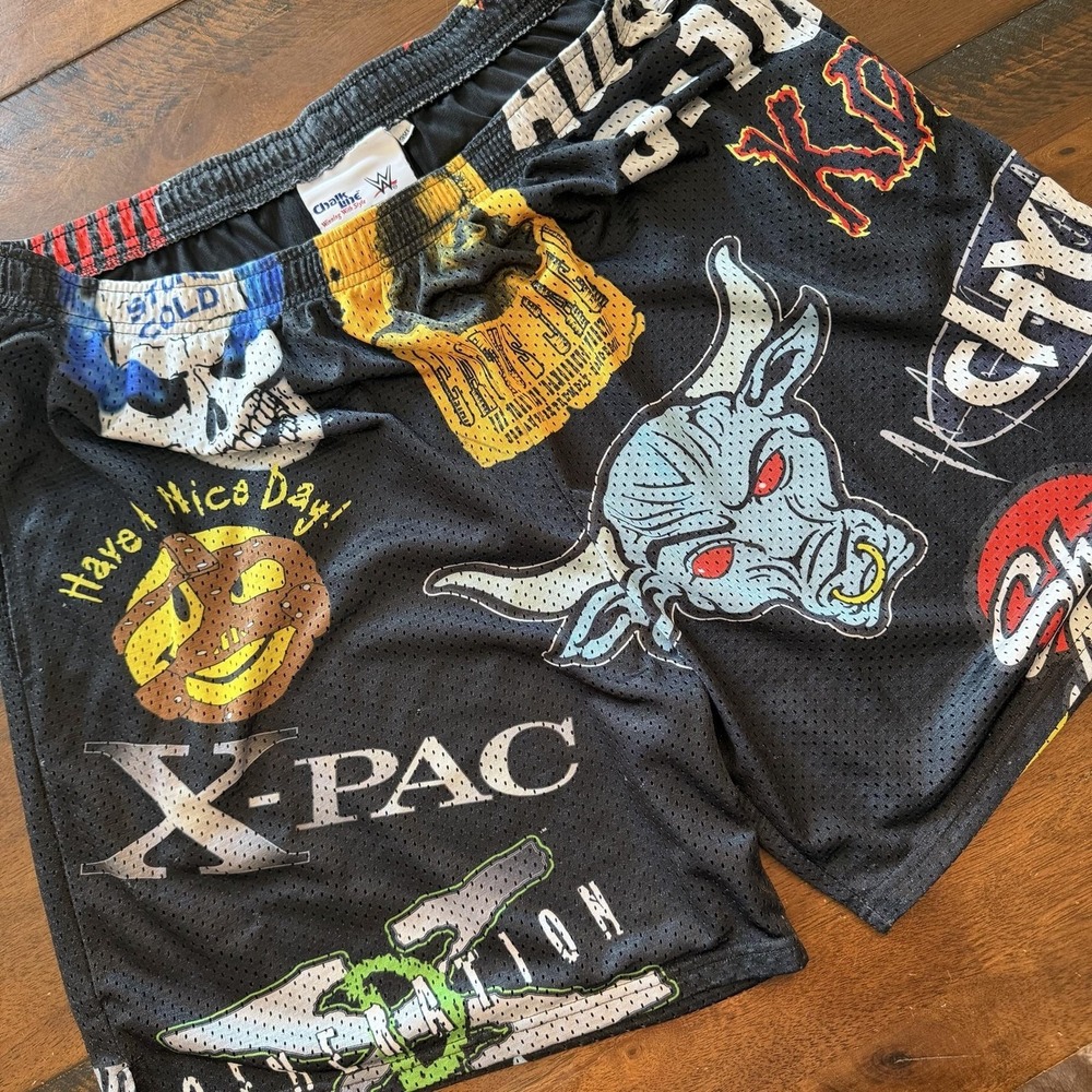 Chalk Line WWE Attitude Era Shorts Mens 3XL Black Wrestling Multi Color Legends
